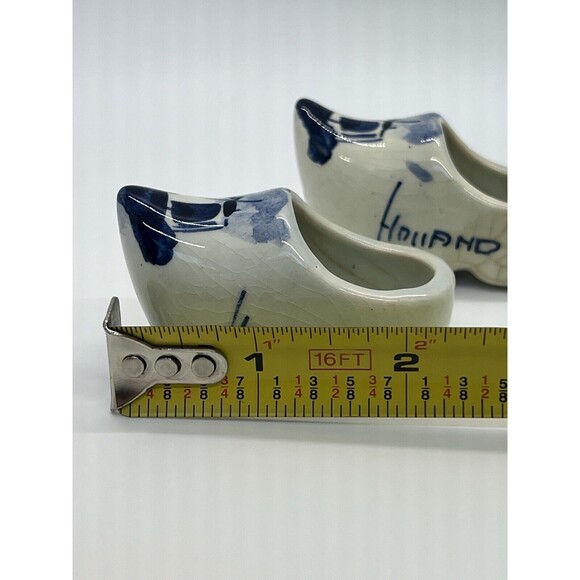 Vintage Pair of Delft Blue Holland Miniature Shoes Clogs Hand Painted Windmill - Picture 13 of 16